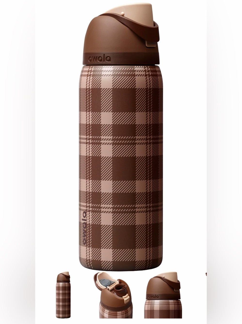 Owala Brown Plaid  Insulated Bottle - Travel-Ready Stainless Tumbler 32oz